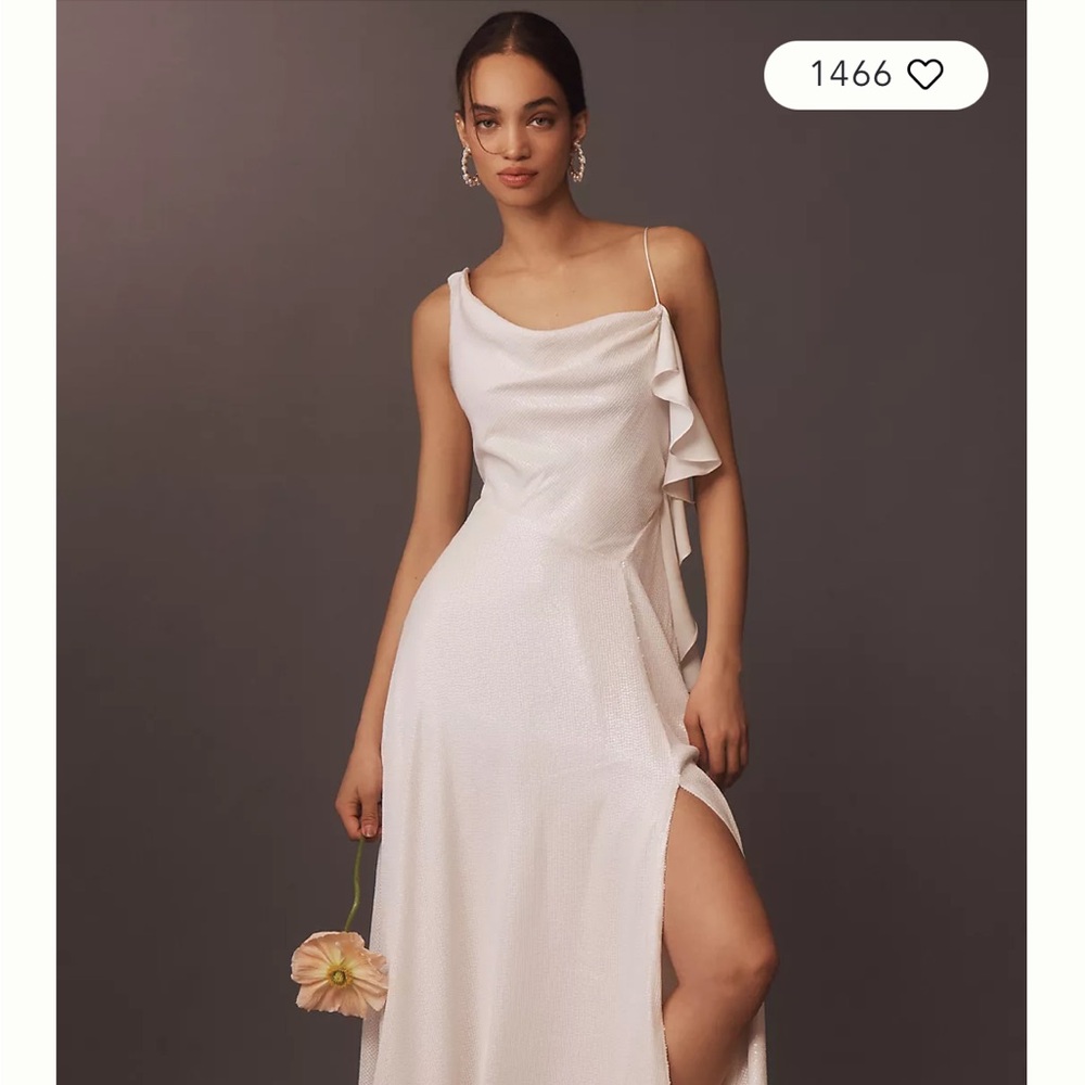 BHLDN Ivory Asymmetrical Ruffle Slip Dress
